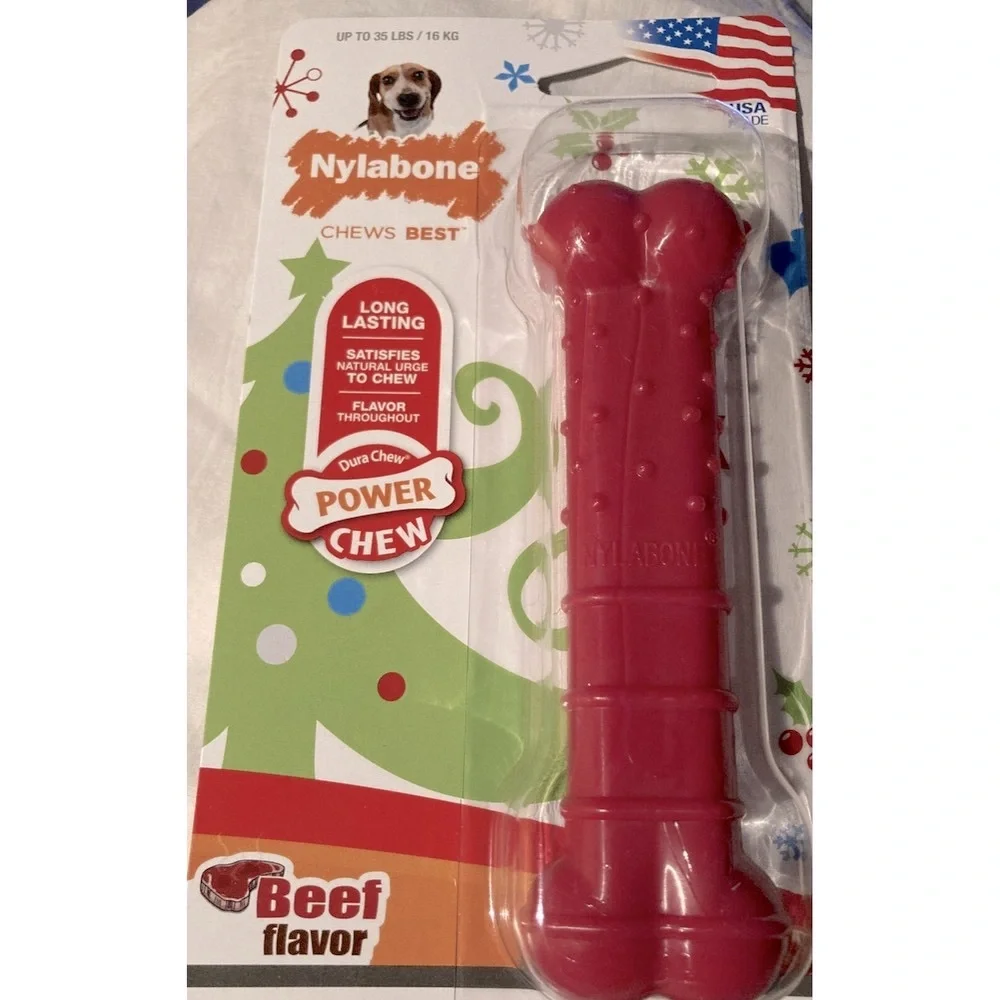 NYLABONE Power Chew Medium Beef flavor Red Chew Bones Set of 2